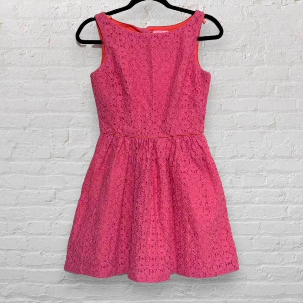 Lilly Pulitzer Aleesa Eyelet Fit Flare Dress Hotty Pink Sleeveless Size 4